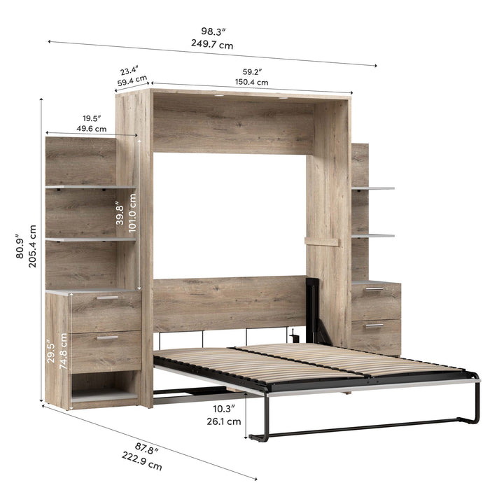 Cielo Full Murphy Bed with Nightstands and Floating Shelves