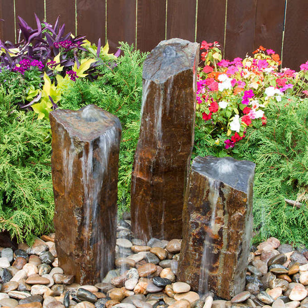 Triple Basalt Stone Column Fountains