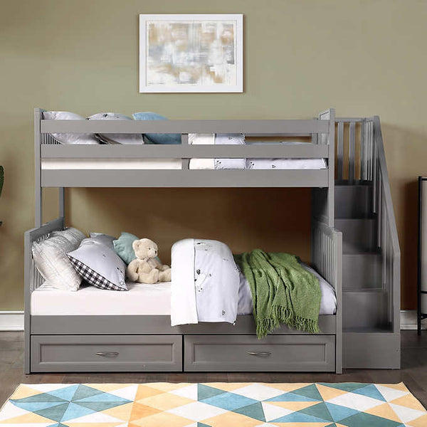 Caramia Kids Vandalay Twin Over Full Staircase Bunk Bed, Gray