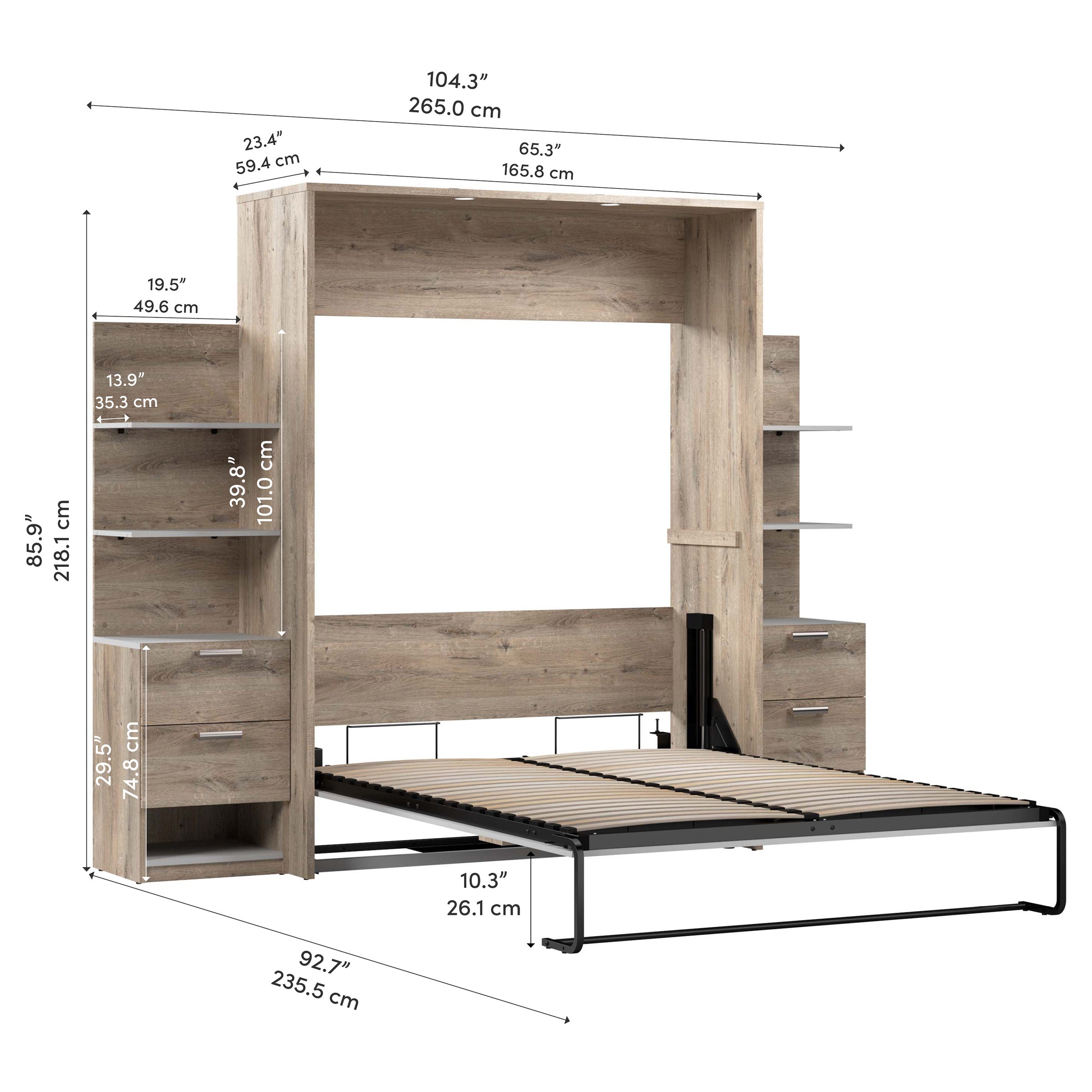 Cielo Queen Murphy Bed with Nightstands and Shelves