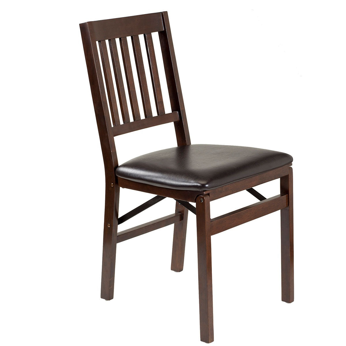 Stakmore Wood Folding Chair with Bonded Leather Seat, Espresso, 2-pack Image