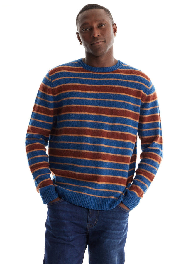 Merino Yarn Dyed Stripe Crew Neck Sweater