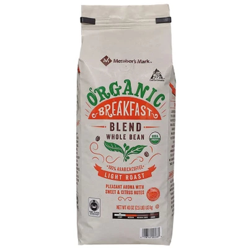 Member'S Mark Organic Whole Bean Coffee, Breakfast Blend (40 Oz.)