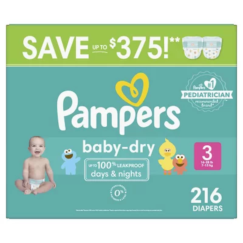 Pampers Baby Dry Diapers Size 4 Sesame Street Design 92 Count for sale  online