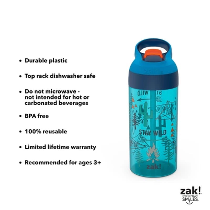 Zak Designs 17.5-oz. Tritan Water Bottle 3-Pack Set Reuseable Plastic with  One-Touch Lid, Silicone Spout with Cover (Assorted Colors)