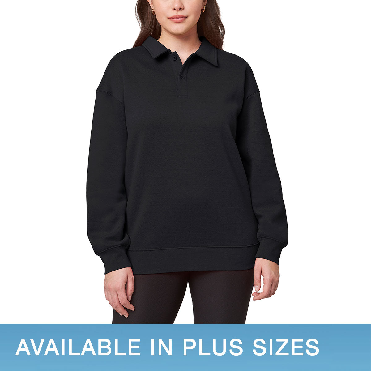 Ladies' Collared Fleece Pullover Top - Black / X-Small
