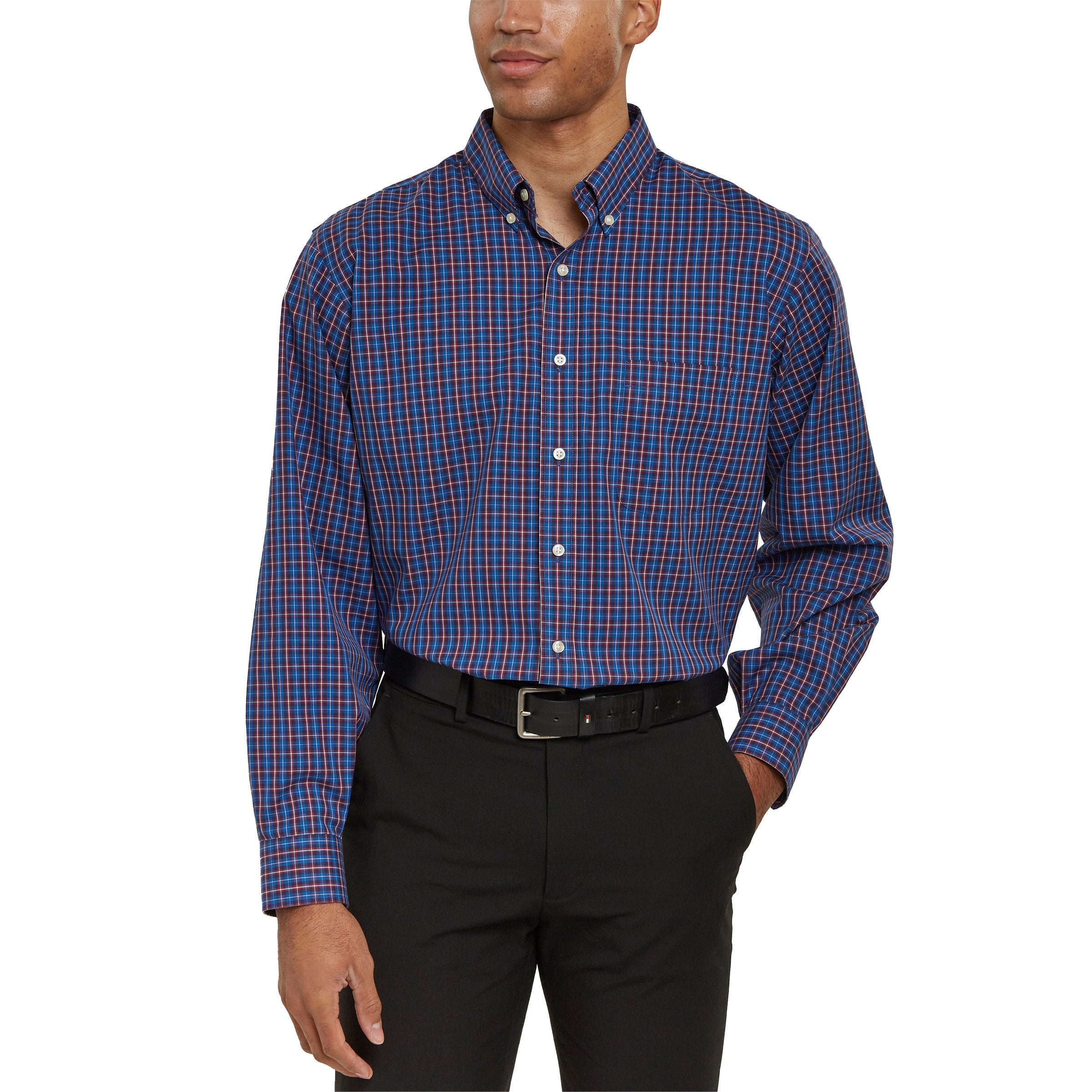Men’S Traditional Fit Dress Shirt, Navy Blue Red Check